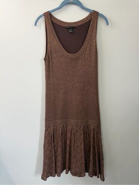 MNG Collection Metallic Brown Thread Knit Drop-Waist Dress Large